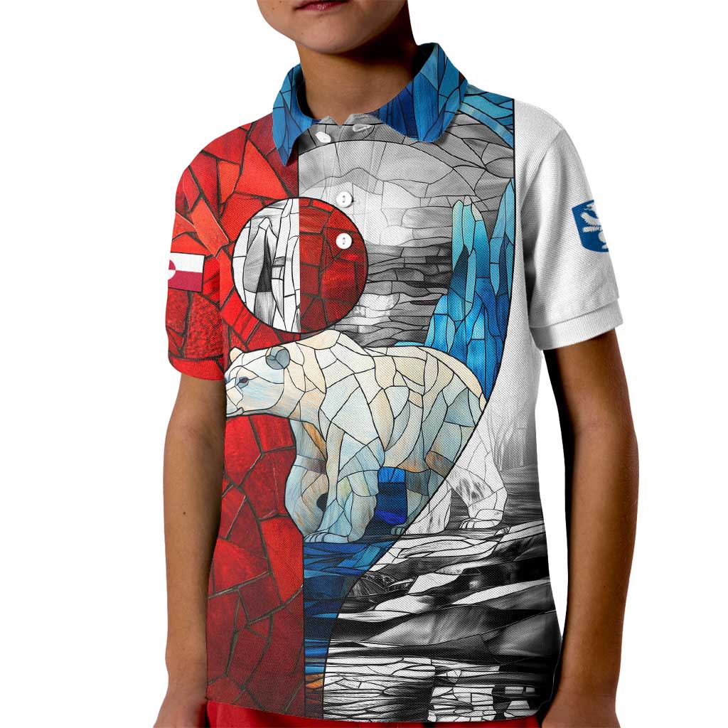 Kalaallit Nunaat Pride Kid Polo Shirt Polar Bear Spirit in Stained Glass Style