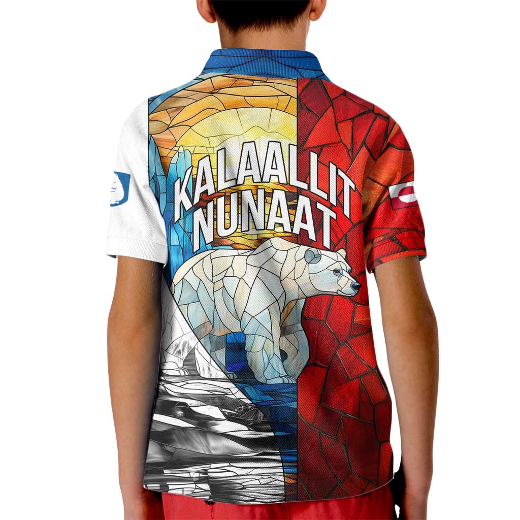 Kalaallit Nunaat Pride Kid Polo Shirt Polar Bear Spirit in Stained Glass Style