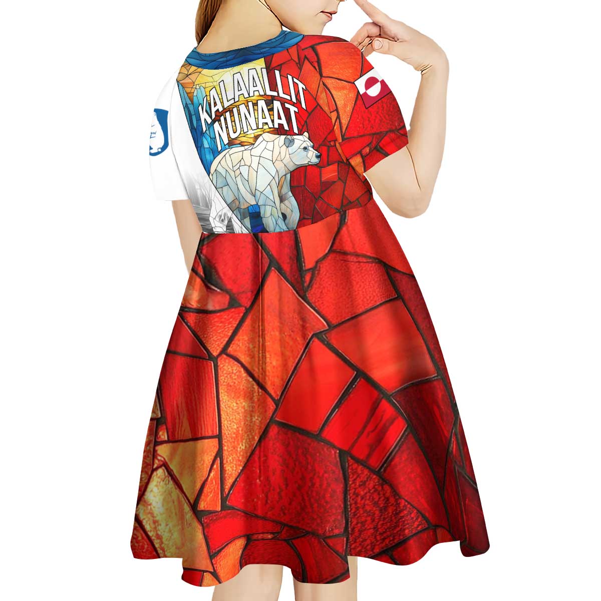 Kalaallit Nunaat Pride Kid Short Sleeve Dress Polar Bear Spirit in Stained Glass Style