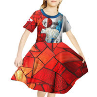 Kalaallit Nunaat Pride Kid Short Sleeve Dress Polar Bear Spirit in Stained Glass Style