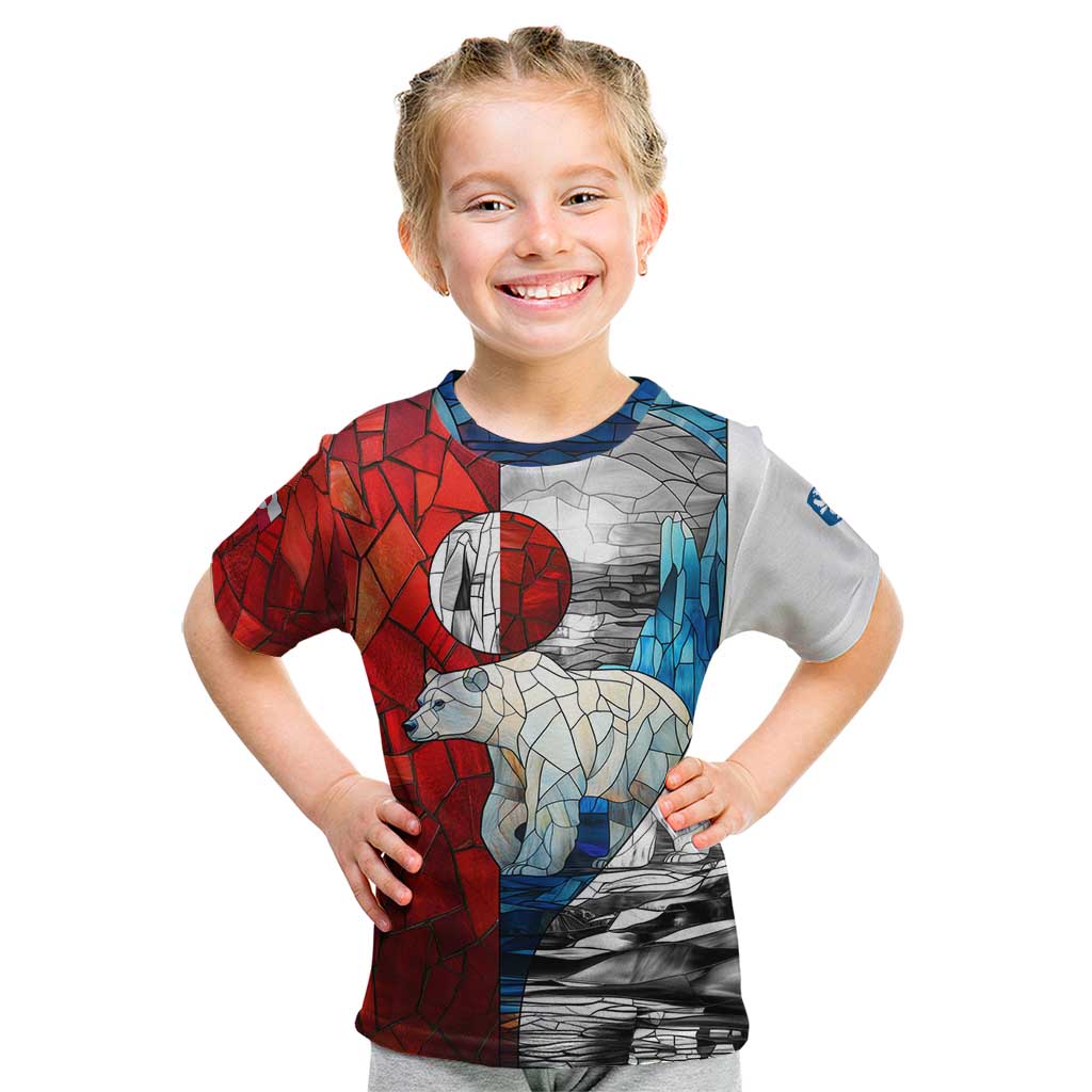 Kalaallit Nunaat Pride Kid T Shirt Polar Bear Spirit in Stained Glass Style