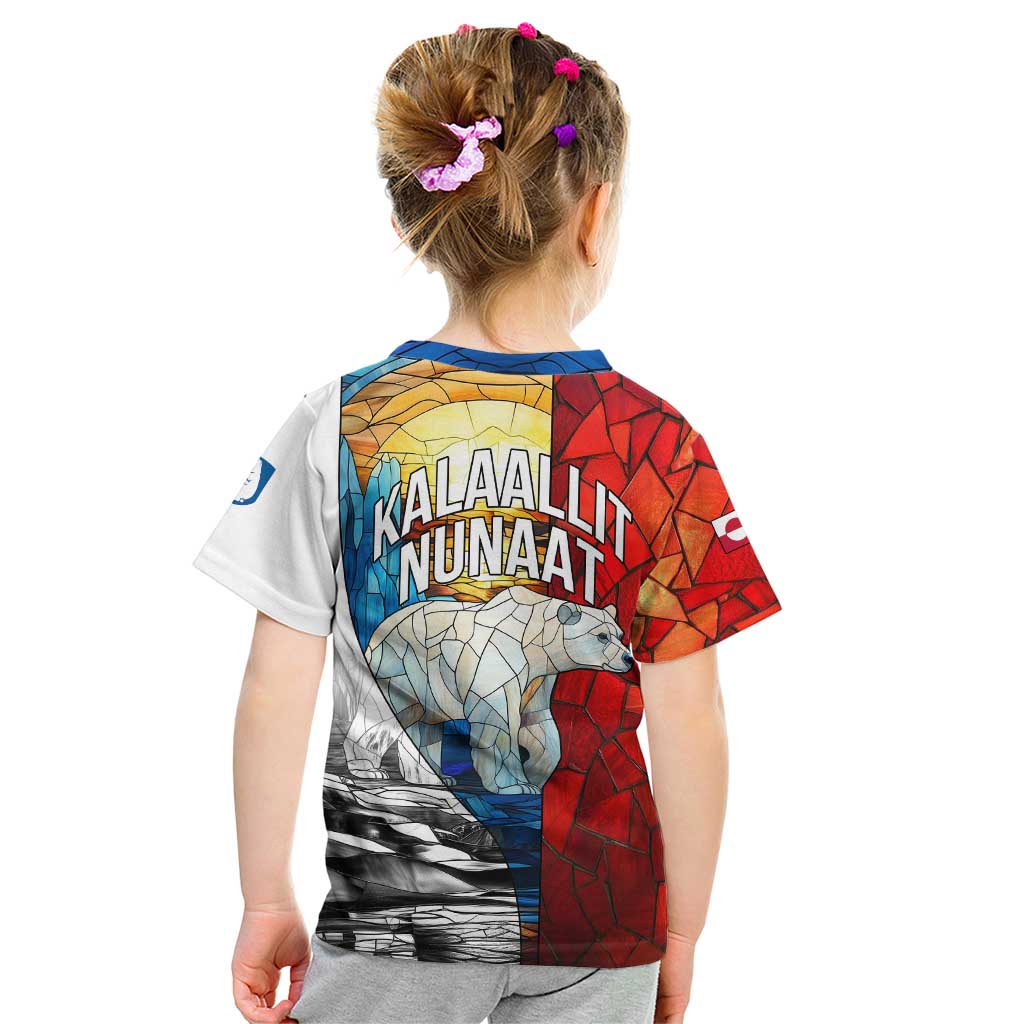 Kalaallit Nunaat Pride Kid T Shirt Polar Bear Spirit in Stained Glass Style