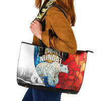Kalaallit Nunaat Pride Leather Tote Bag Polar Bear Spirit in Stained Glass Style