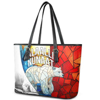 Kalaallit Nunaat Pride Leather Tote Bag Polar Bear Spirit in Stained Glass Style