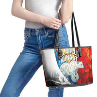 Kalaallit Nunaat Pride Leather Tote Bag Polar Bear Spirit in Stained Glass Style