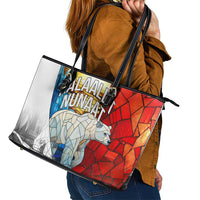 Kalaallit Nunaat Pride Leather Tote Bag Polar Bear Spirit in Stained Glass Style