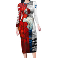 Kalaallit Nunaat Pride Long Sleeve Bodycon Dress Polar Bear Spirit in Stained Glass Style