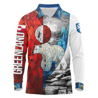Kalaallit Nunaat Pride Long Sleeve Polo Shirt Polar Bear Spirit in Stained Glass Style