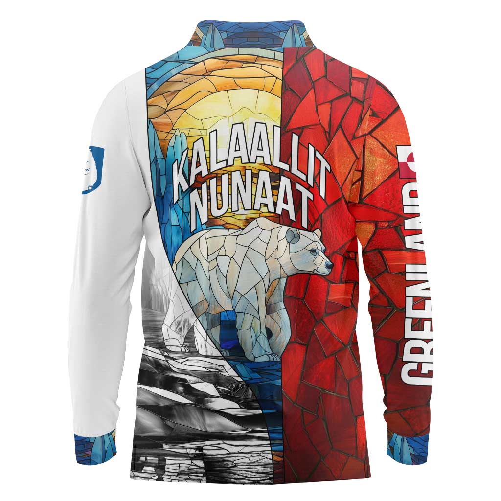 Kalaallit Nunaat Pride Long Sleeve Polo Shirt Polar Bear Spirit in Stained Glass Style