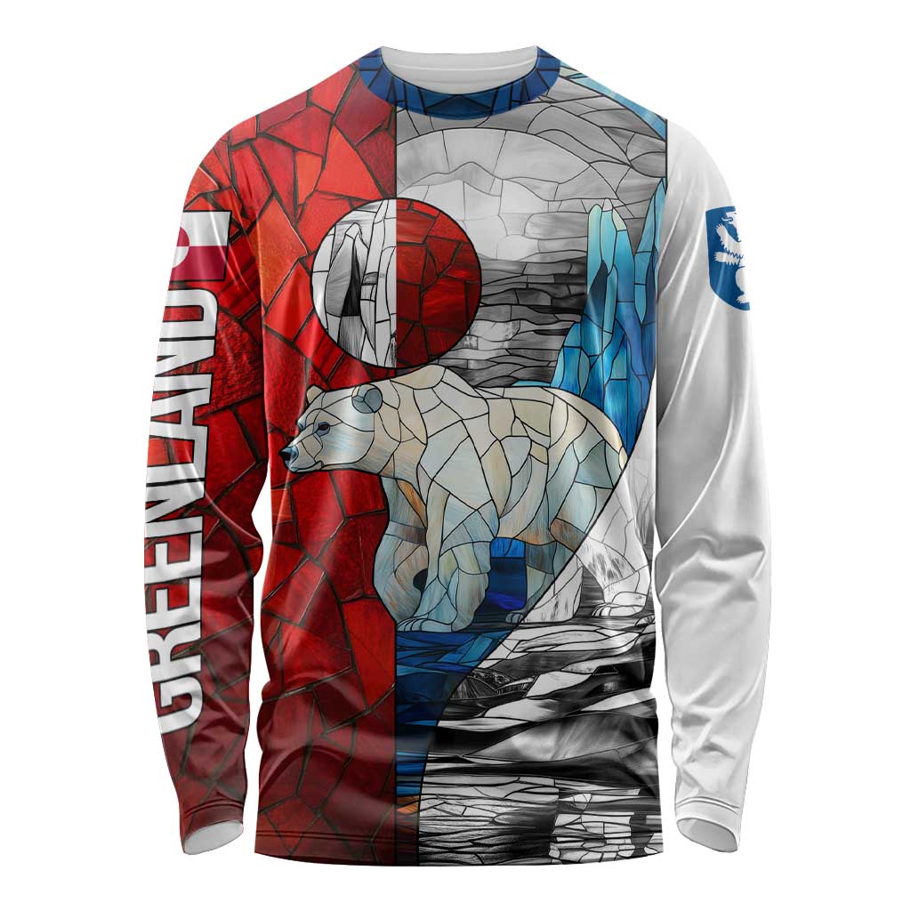 Kalaallit Nunaat Pride Long Sleeve Shirt Polar Bear Spirit in Stained Glass Style