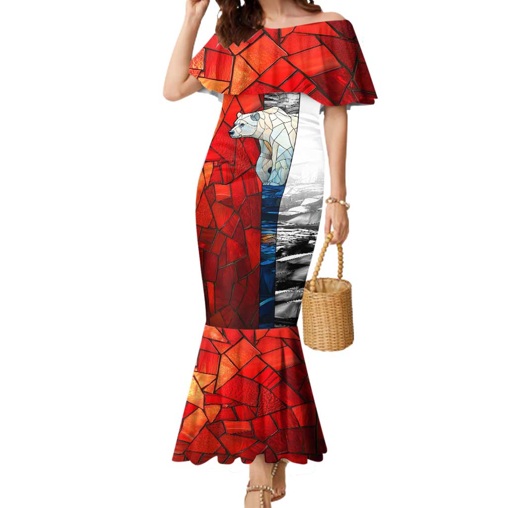 Kalaallit Nunaat Pride Mermaid Dress Polar Bear Spirit in Stained Glass Style