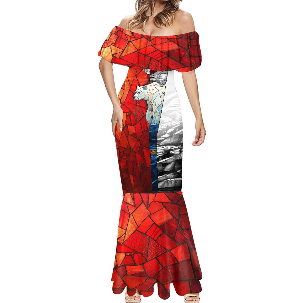 Kalaallit Nunaat Pride Mermaid Dress Polar Bear Spirit in Stained Glass Style
