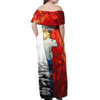 Kalaallit Nunaat Pride Off Shoulder Maxi Dress Polar Bear Spirit in Stained Glass Style