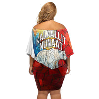 Kalaallit Nunaat Pride Off Shoulder Short Dress Polar Bear Spirit in Stained Glass Style