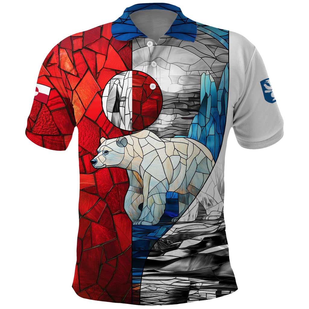 Kalaallit Nunaat Pride Polo Shirt Polar Bear Spirit in Stained Glass Style