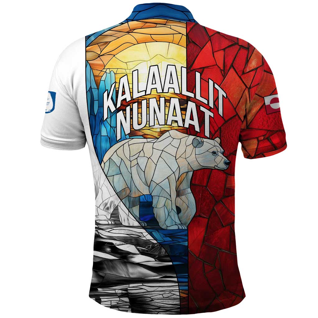 Kalaallit Nunaat Pride Polo Shirt Polar Bear Spirit in Stained Glass Style