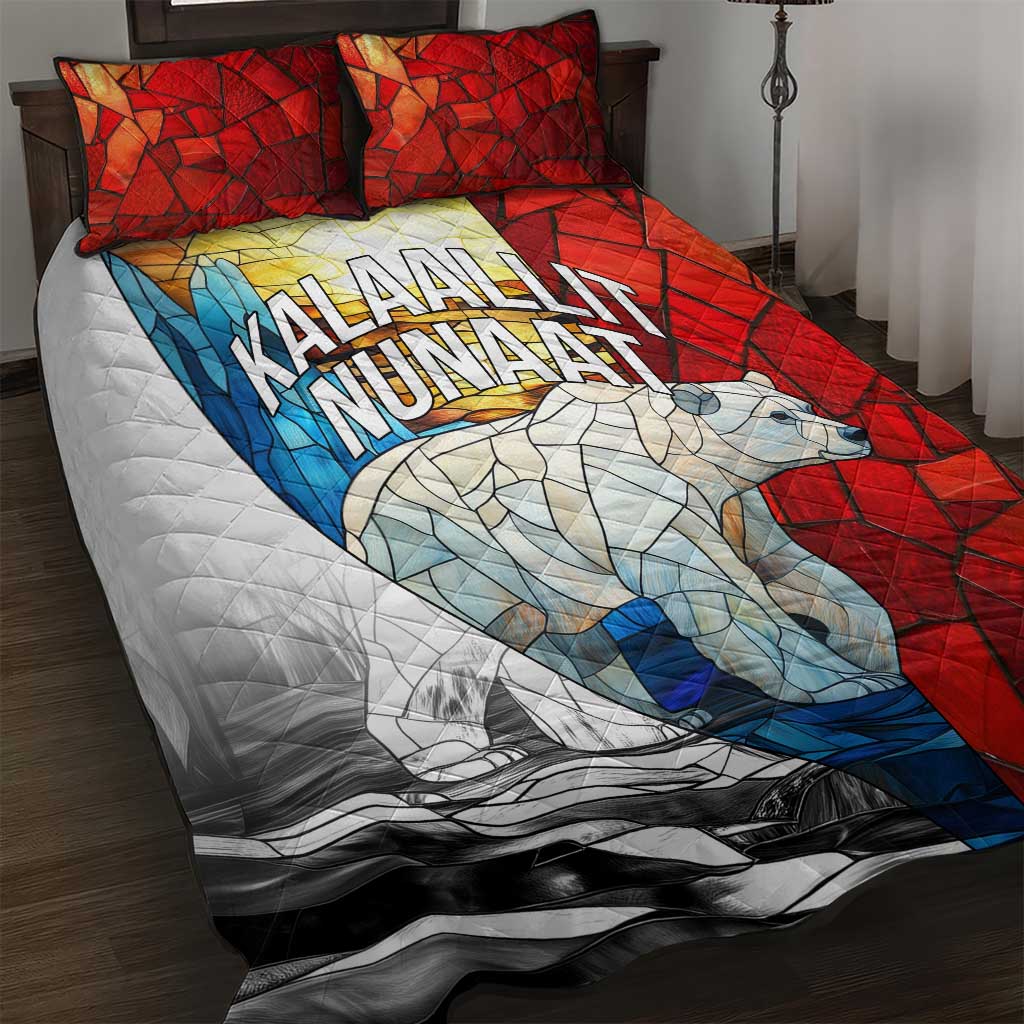 Kalaallit Nunaat Pride Quilt Bed Set Polar Bear Spirit in Stained Glass Style