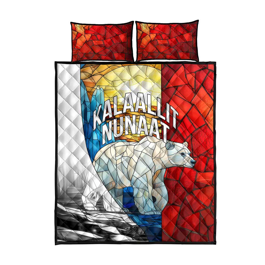 Kalaallit Nunaat Pride Quilt Bed Set Polar Bear Spirit in Stained Glass Style