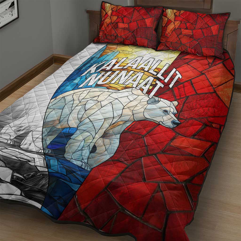 Kalaallit Nunaat Pride Quilt Bed Set Polar Bear Spirit in Stained Glass Style