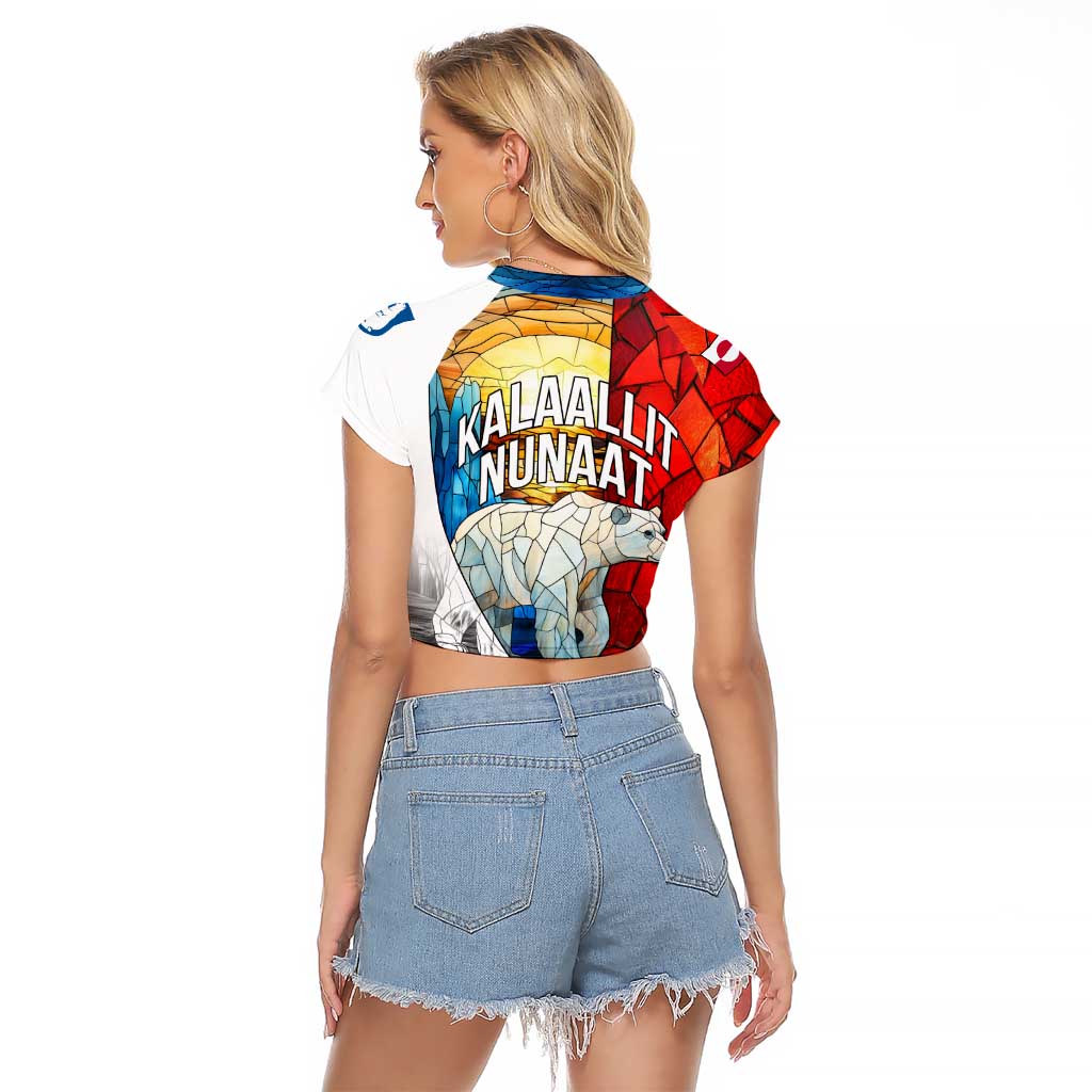 Kalaallit Nunaat Pride Raglan Cropped T Shirt Polar Bear Spirit in Stained Glass Style