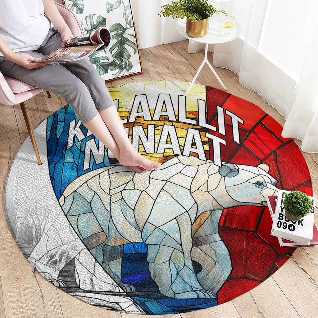 Kalaallit Nunaat Pride Round Carpet Polar Bear Spirit in Stained Glass Style