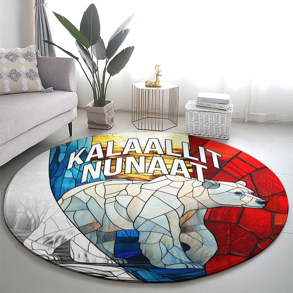 Kalaallit Nunaat Pride Round Carpet Polar Bear Spirit in Stained Glass Style