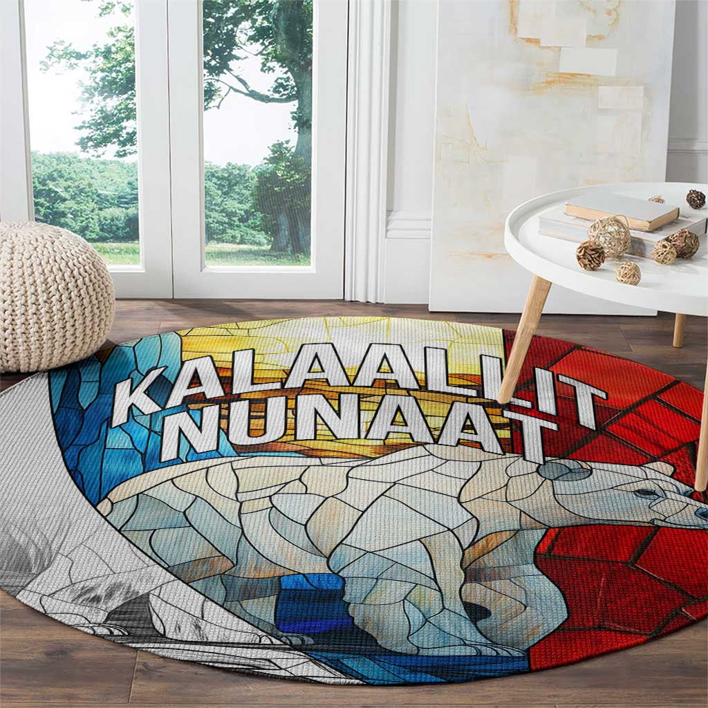 Kalaallit Nunaat Pride Round Carpet Polar Bear Spirit in Stained Glass Style