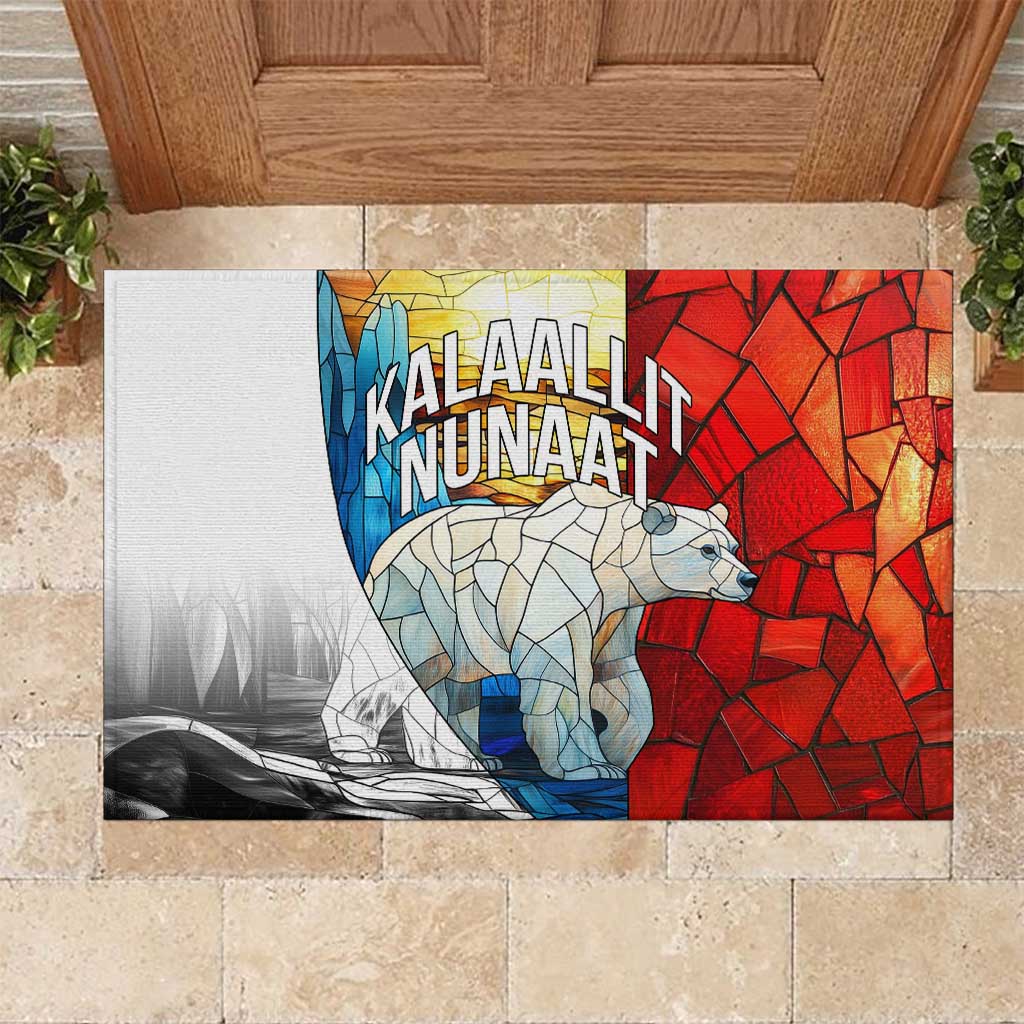 Kalaallit Nunaat Pride Rubber Doormat Polar Bear Spirit in Stained Glass Style