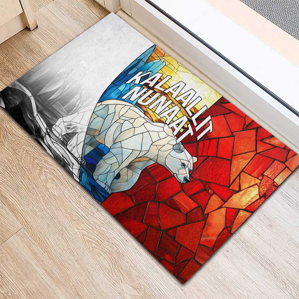 Kalaallit Nunaat Pride Rubber Doormat Polar Bear Spirit in Stained Glass Style