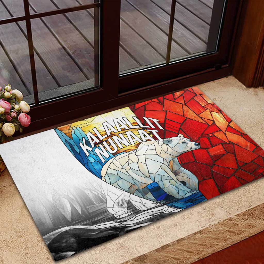 Kalaallit Nunaat Pride Rubber Doormat Polar Bear Spirit in Stained Glass Style