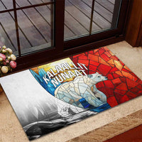 Kalaallit Nunaat Pride Rubber Doormat Polar Bear Spirit in Stained Glass Style