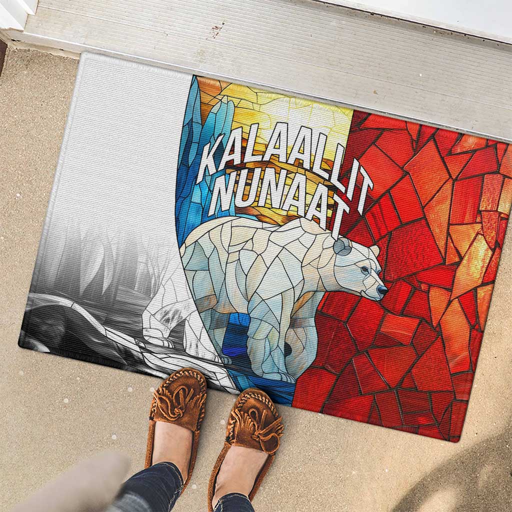 Kalaallit Nunaat Pride Rubber Doormat Polar Bear Spirit in Stained Glass Style