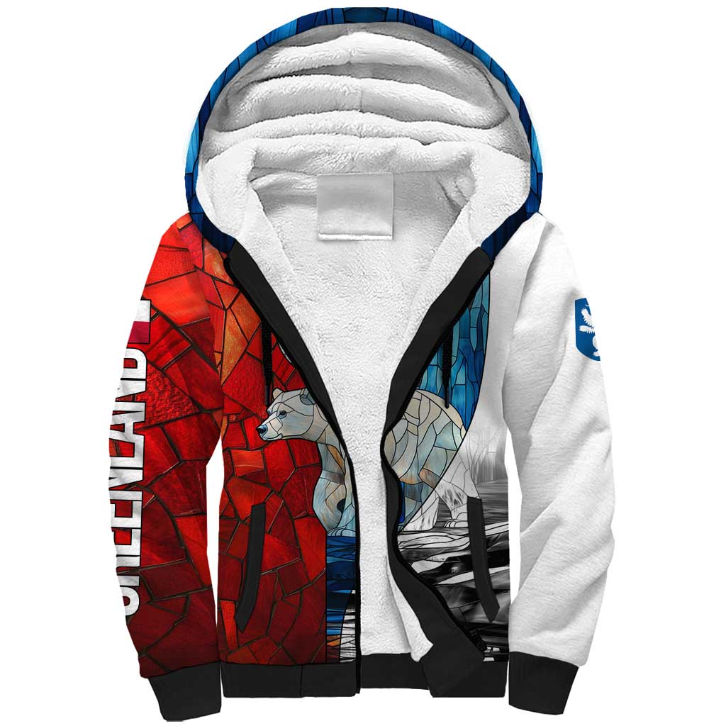 Kalaallit Nunaat Pride Sherpa Hoodie Polar Bear Spirit in Stained Glass Style