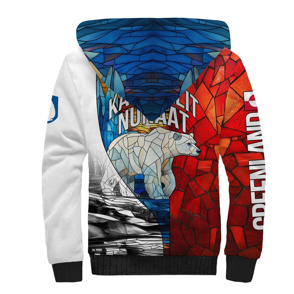 Kalaallit Nunaat Pride Sherpa Hoodie Polar Bear Spirit in Stained Glass Style