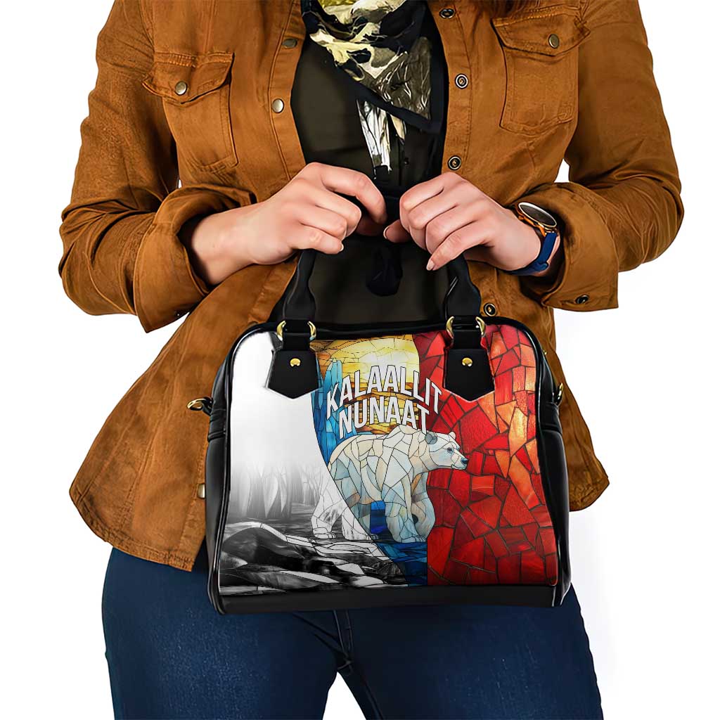 Kalaallit Nunaat Pride Shoulder Handbag Polar Bear Spirit in Stained Glass Style