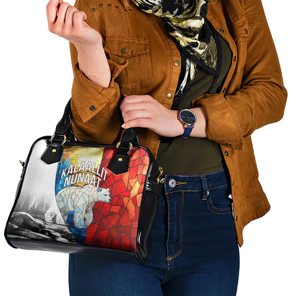 Kalaallit Nunaat Pride Shoulder Handbag Polar Bear Spirit in Stained Glass Style
