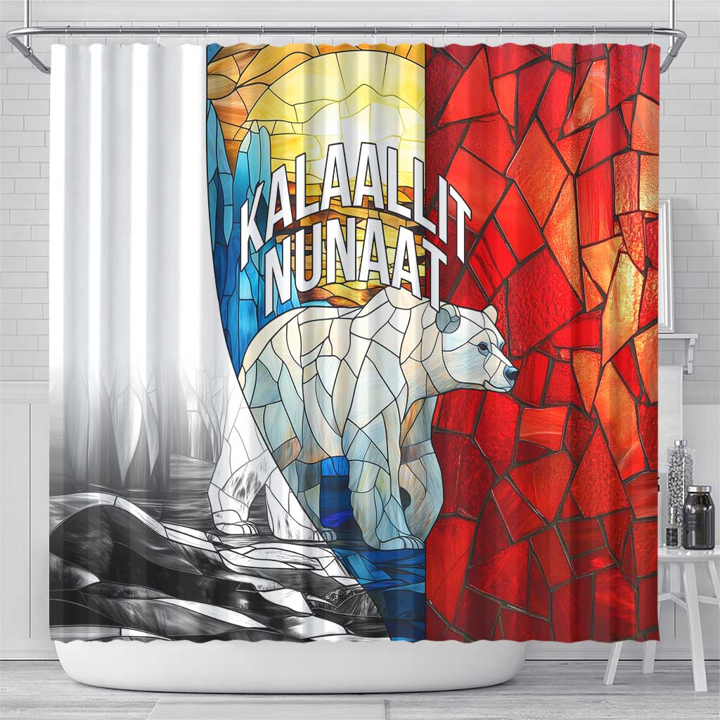 Kalaallit Nunaat Pride Shower Curtain Polar Bear Spirit in Stained Glass Style
