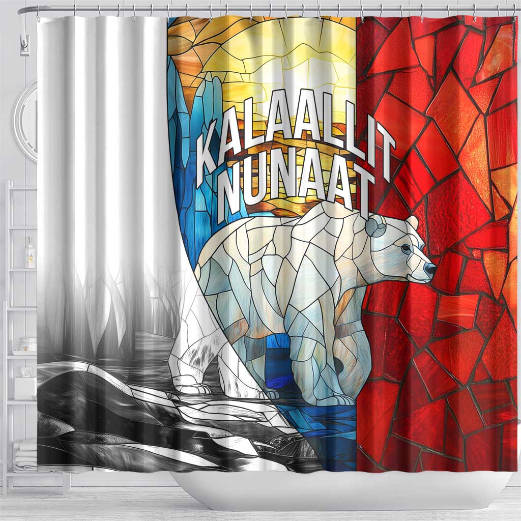 Kalaallit Nunaat Pride Shower Curtain Polar Bear Spirit in Stained Glass Style