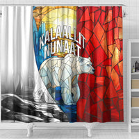 Kalaallit Nunaat Pride Shower Curtain Polar Bear Spirit in Stained Glass Style