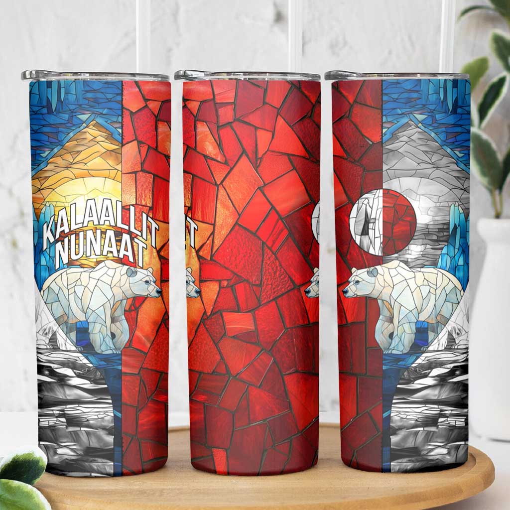 Kalaallit Nunaat Pride Skinny Tumbler Polar Bear Spirit in Stained Glass Style