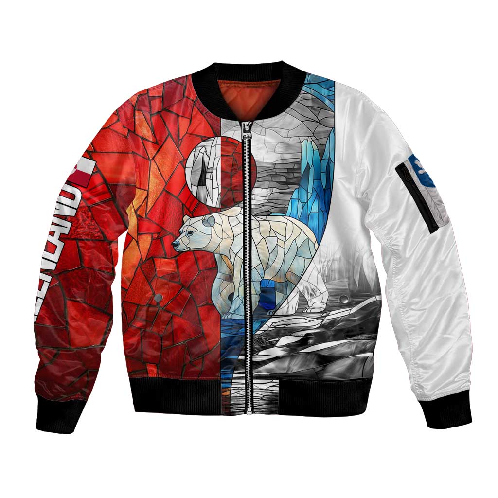 Kalaallit Nunaat Pride Sleeve Zip Bomber Jacket Polar Bear Spirit in Stained Glass Style