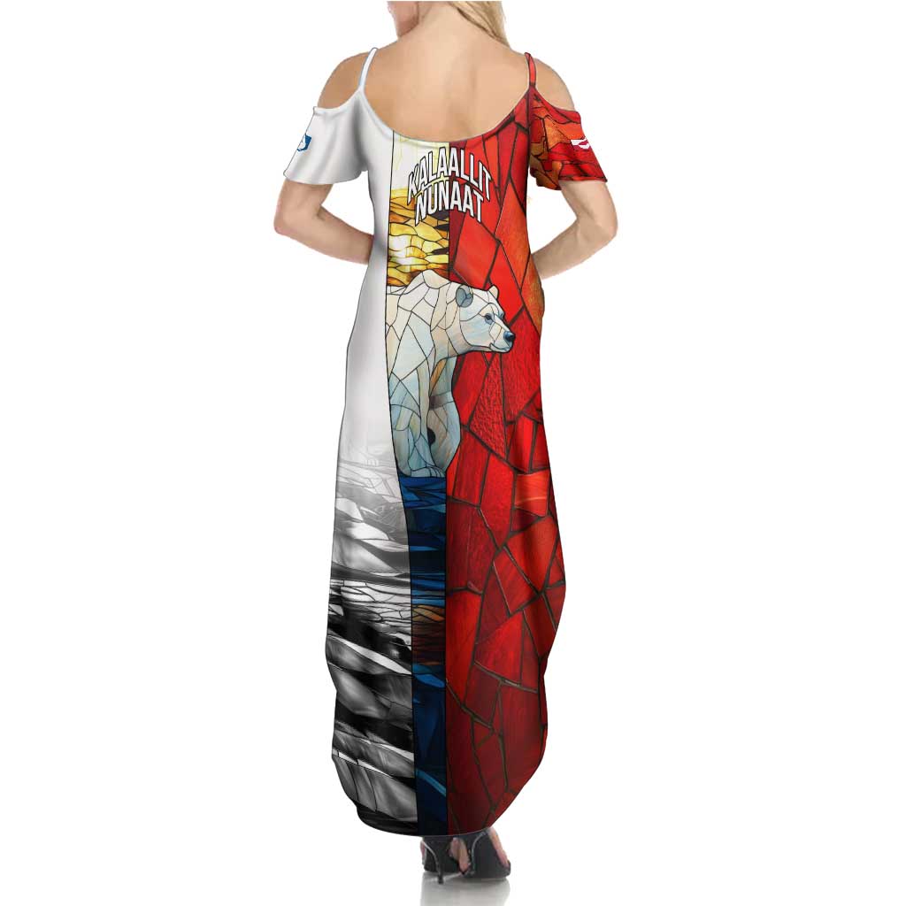 Kalaallit Nunaat Pride Summer Maxi Dress Polar Bear Spirit in Stained Glass Style