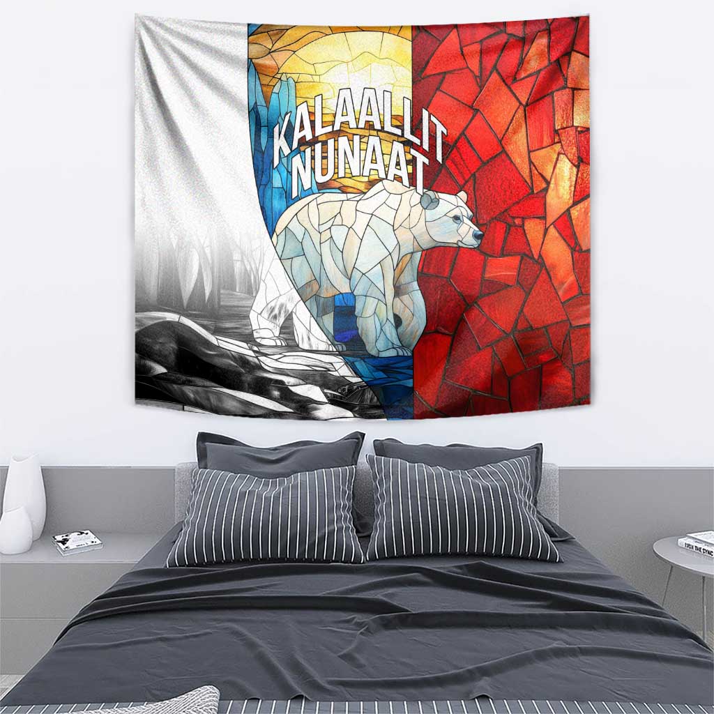 Kalaallit Nunaat Pride Tapestry Polar Bear Spirit in Stained Glass Style