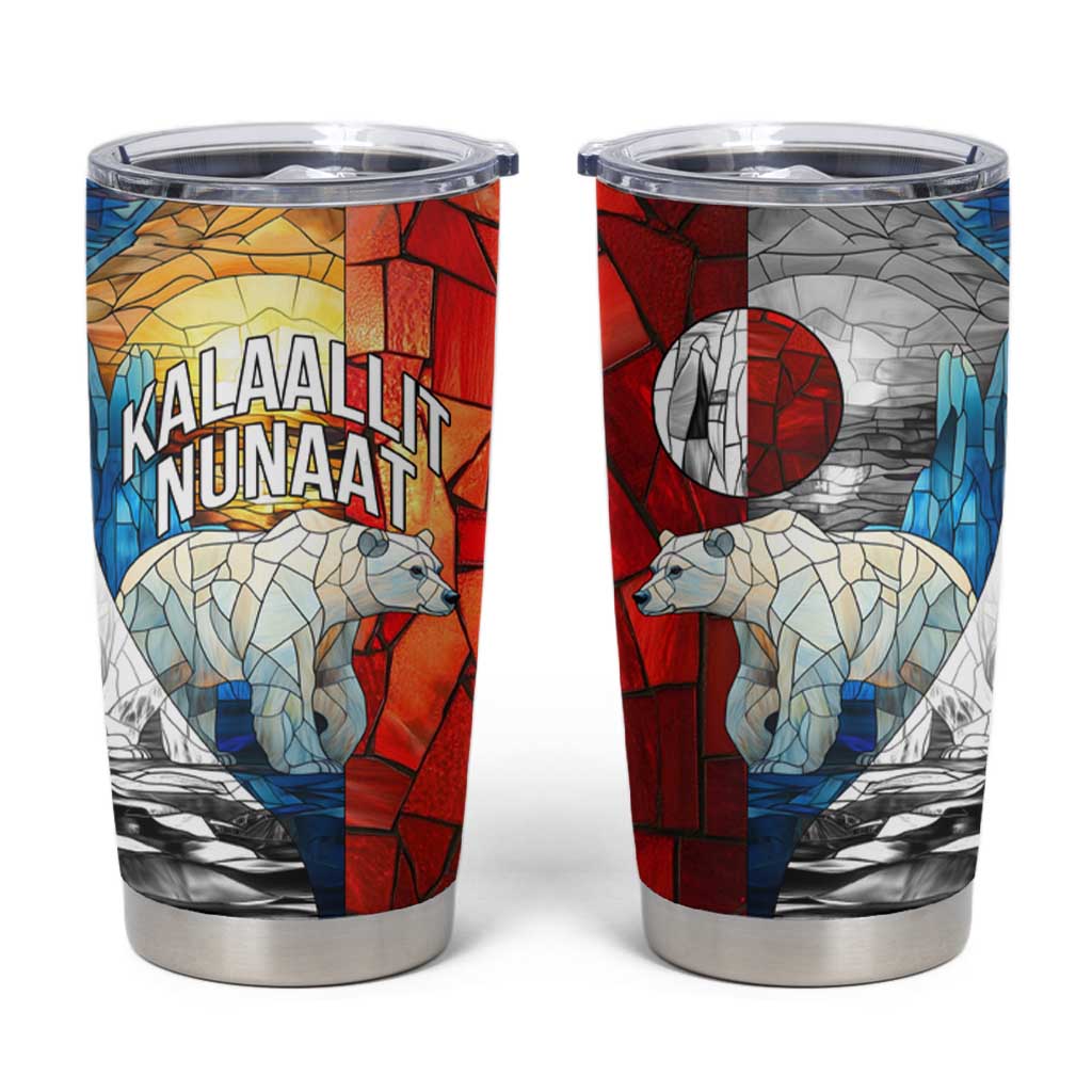 Kalaallit Nunaat Pride Tumbler Cup Polar Bear Spirit in Stained Glass Style
