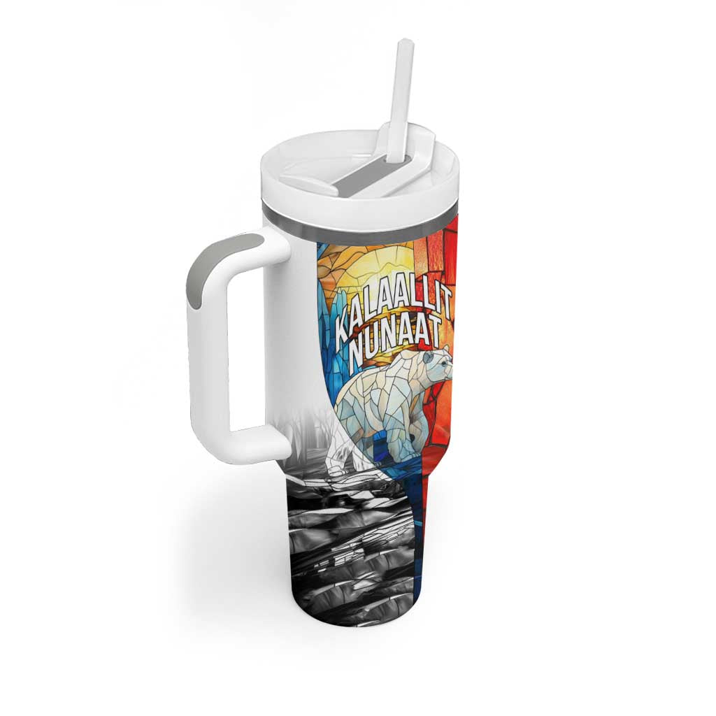 Kalaallit Nunaat Pride Tumbler With Handle Polar Bear Spirit in Stained Glass Style