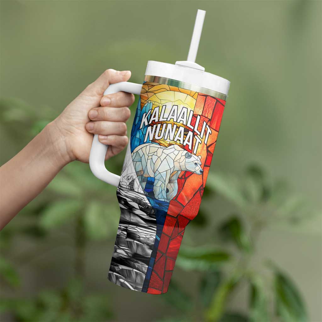 Kalaallit Nunaat Pride Tumbler With Handle Polar Bear Spirit in Stained Glass Style