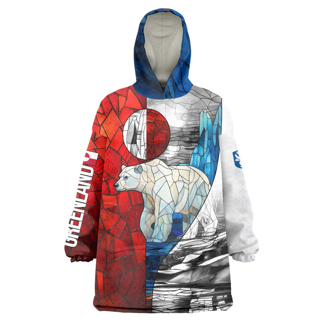 Kalaallit Nunaat Pride Wearable Blanket Hoodie Polar Bear Spirit in Stained Glass Style