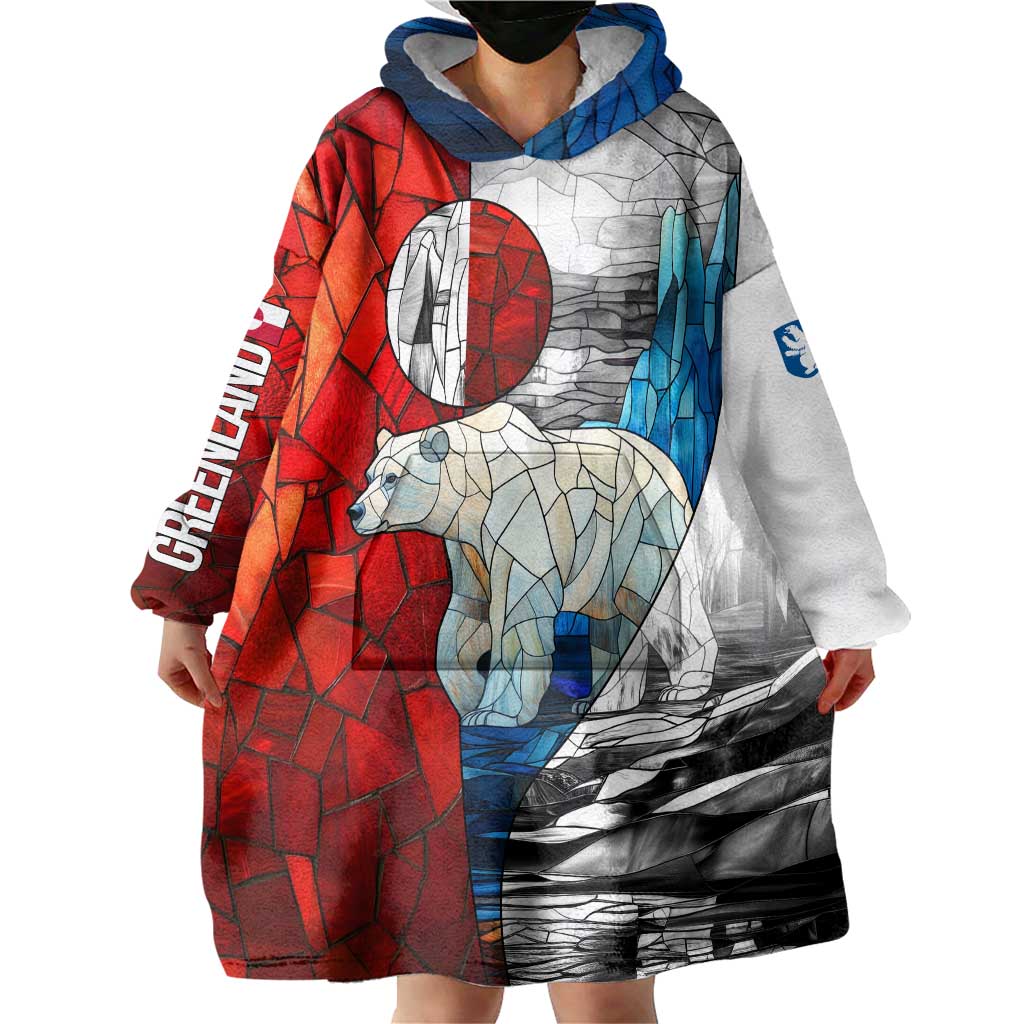 Kalaallit Nunaat Pride Wearable Blanket Hoodie Polar Bear Spirit in Stained Glass Style