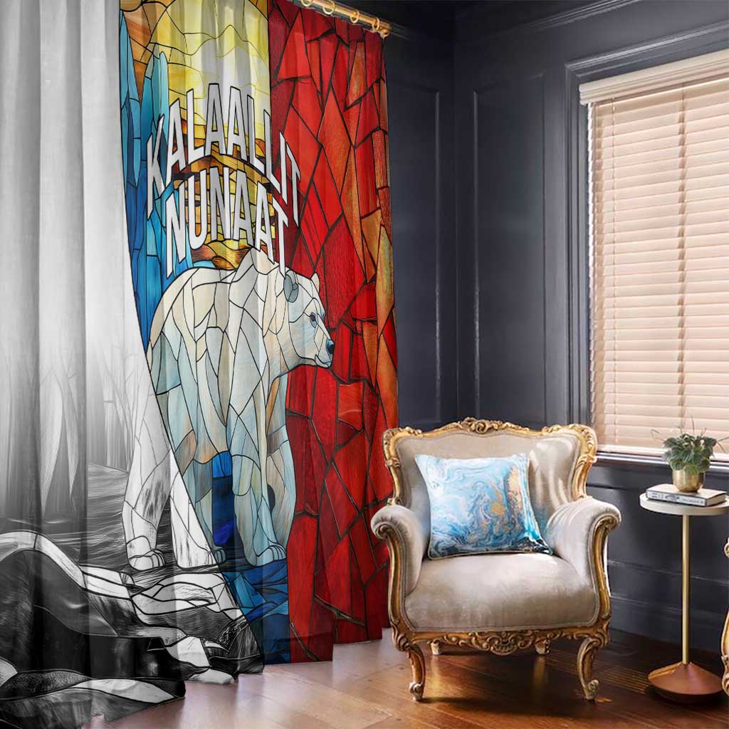 Kalaallit Nunaat Pride Window Curtain Polar Bear Spirit in Stained Glass Style