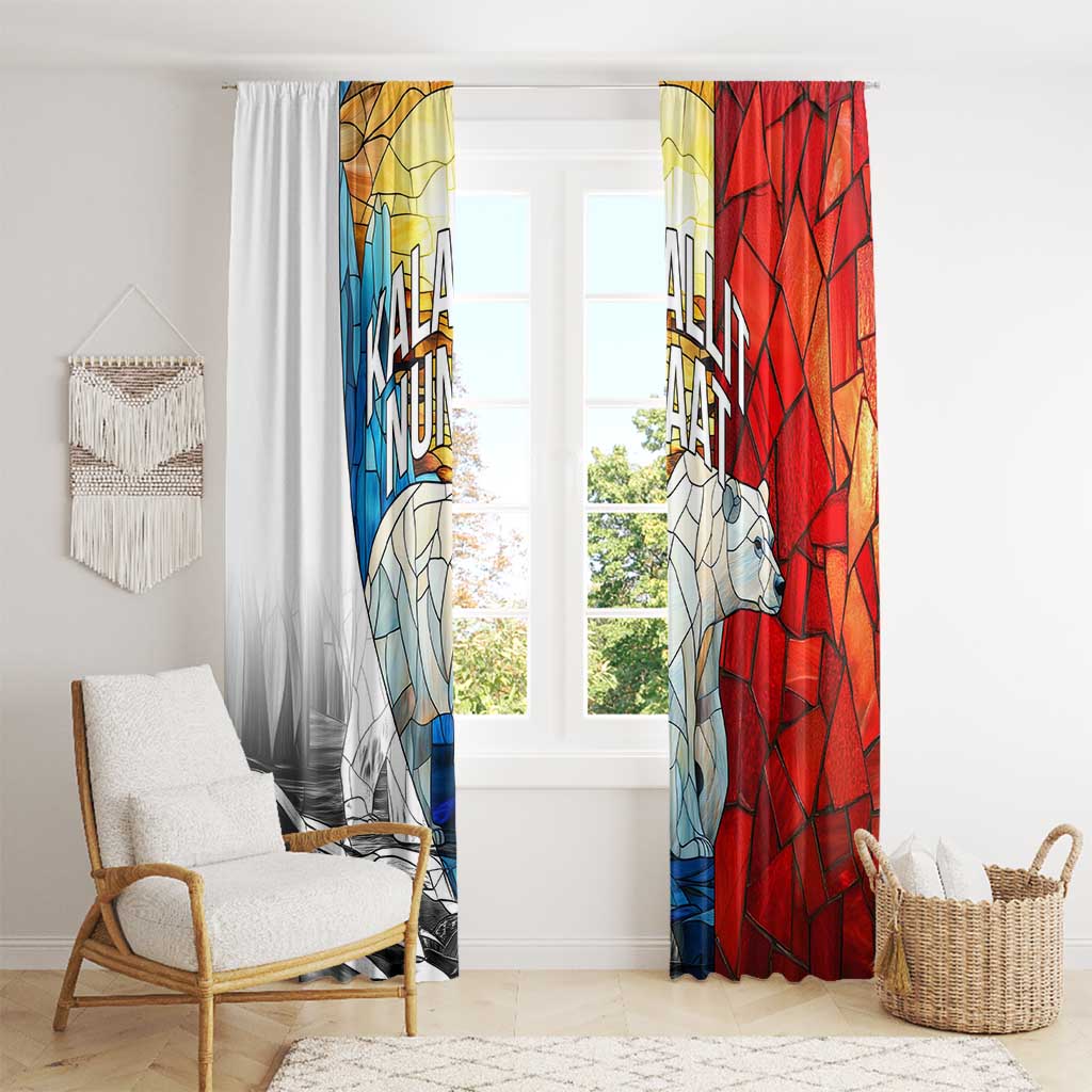 Kalaallit Nunaat Pride Window Curtain Polar Bear Spirit in Stained Glass Style